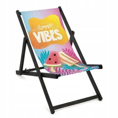 Premium Holz Gartenliege mit schwarzem Gestell "Summer Vibes" – Klappbarer Strandliegestuhl, robust