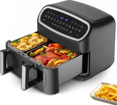 Immagine prodotto di Friggitrice a Doppio Cestello 10L 2800W - 12-in-1, Timer Digitale, Finestra Visibile e Cottura Veloce a Basso Olio