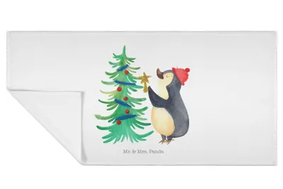 Produktbild von Mr. & Mrs. Panda Frotteehandtuch Pinguin Weihnachtsbaum - Weiß - Geschenk, gesichtstuch, gesichtshandtuch, Händehandtuch, Weihnachten, Handtuch, Winter, Flauschtuch