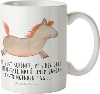 Produktbild von Mr. & Mrs. Panda Kindertasse Pferd Springen - Weiß - Geschenk, Bauernhof, Outdoor Tasse, Pferdestall, Stall, Pott, Haferl, Pferde, Trinklernbecher, Reiten, Plastikbecher