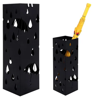 Produktbild von Regenschirmständer Metall Schwarz mit Wasserauffangschale und Haken