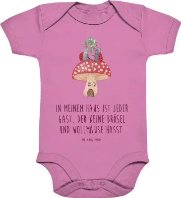 Produktbild von Mr. & Mrs. Panda Babystrampler Marienkäfer Fliegenpilz 6. - 12. Monat - Bubble Gum Pink - Geschenk, Haus, Zuhause, Lustige Sprüche, overall baby, babykleidung body