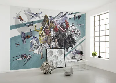 Produktbild von Komar Vlies Fototapete "Star Wars Cartoon Collage Wide" - Größe: 400 x 280 cm (Breite x Höhe), 8 Bahnen