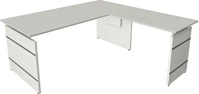 Zdjęcie produktu dla Biurko Kerkmann Form 4 180 x 80 x 68–76 cm z dodatkowym blatem 100 x 60 cm, stelaż z bocznymi panelami, kolor jasnoszary