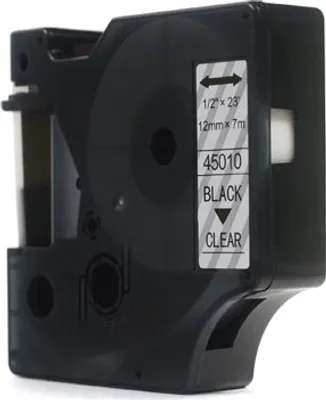 Zdjęcie produktu dla Taśma JetWorld Zamiennik Dymo D1 Czarny na Przezroczystym 12mm x 7m LM100, LM100+, LM200, LM300, LM400, LM420P, LM350, LM350D, LM360D, LM450D, LM260P, LM120P, LM500TS, LM160, LM210D, LM280, LM150, LM220 (45010) (S0720500)