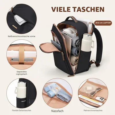 Productafbeelding van Reisrugzak, handbagage, laptoprugzak, 17,3 inch, zwart, 22 liter, 3 compartimenten