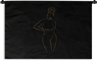 Produktbild von MuchoWow® Wandteppich Wandbehang Frau - Schwarz - Gold - Strichzeichnung 60x40 cm Tapisserie Dekoration Wandtuch - Wanddekorationen