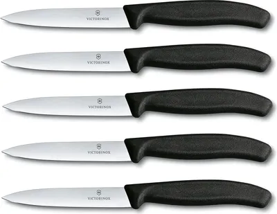 Produktbild von Victorinox | Swiss Classic Gemüsemesser Set | 10 cm Klinge | ideal für Tomaten & Gemüse | 5-teilig | schwarzer Griff | präzise & langlebig