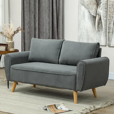 Produktbild von Zweisitzer-Sofa mit Cordbezug, 2-Sitzer-Couch, abnehmbaren Rückenkissen, Dunkelgrau | 145 x 75 x 78 cm | Sitzhöhe 54 cm | bis 240 kg