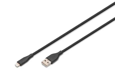 Obrázek produktu pro Digitus AK-600108-005-S, 0,5 m, Lightning, USB A, Samec, Samec, Černá