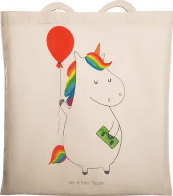 Produktbild von Mr. & Mrs. Panda Shopping Tasche Einhorn Luftballon - Transparent - Geschenk, totebag, Tote Bag, Laptoptasche, Beutel, Geld, Jutebeutel, Einhörner, Schultasche, Unicorn