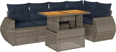 Produktbild von vidaXL 6-tlg. Garten-Sofagarnitur mit Kissen Grau Poly Rattan