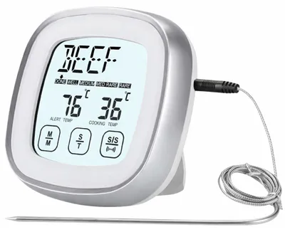 Produktbild von Verk 09242 Digitales Fleischthermometer mit externer Sonde und LCD-Display, silberfarben