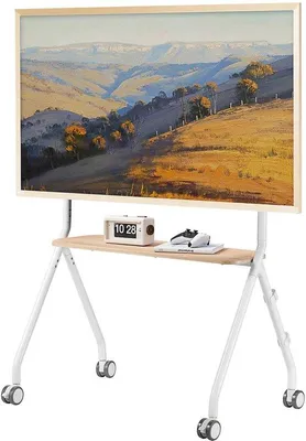 Image de Meuble TV mobile Azomor blanc avec roulettes, pour écrans de 49 à 80 pouces