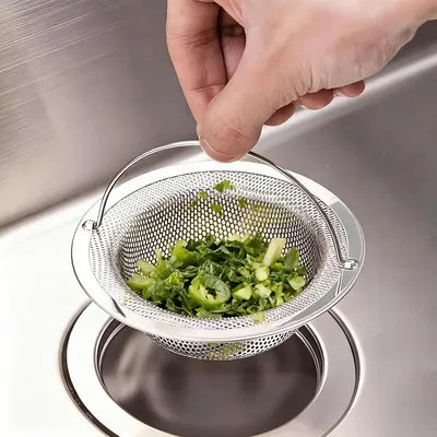Produktbild von Gootsteenzeef-Set, 4 Stück - Edelstahl-Spülbecken-Sieb, 11 cm mit Griff - Feinsieb für die Küche – geeignet für Geschirrspüler, Spüle und Essensreste