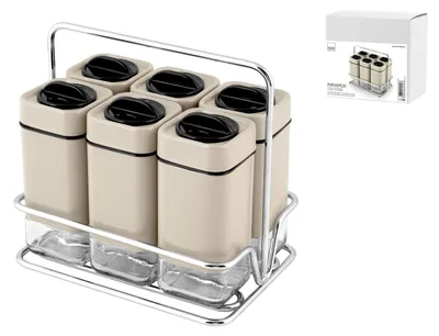 Image de H&H Étagère à épices avec 6 bocaux avec support Acier inoxydable Verre Plastique