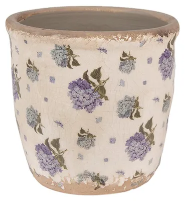 Image de Clayre & Eef Pot de fleurs Ø 13x12 cm Beige Bleu Céramique Fleurs