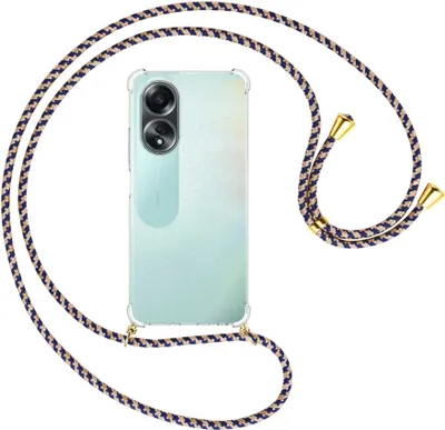 Produktbild von Handykette Backcover-Schutzhülle mit Band (Metall goldfarben) für Oppo A58 4G (CPH2577) - blau+beige