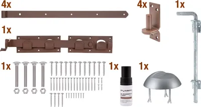 Zdjęcie produktu dla Alberts 302085 Gama okuć DURAVIS® do bram dwuskrzydłowych, w trzech kolorach, z powłoką duplex w kolorze rdzawo-brązowym