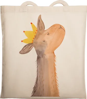 Produktbild von Mr. & Mrs. Panda Tote Bag Lamakopf König - Transparent - Geschenk, Mama, Lama, Shopping Tasche, Schultasche, Lamas, Königin, Freundin, Jutebeutel, Chef, Laptoptasche