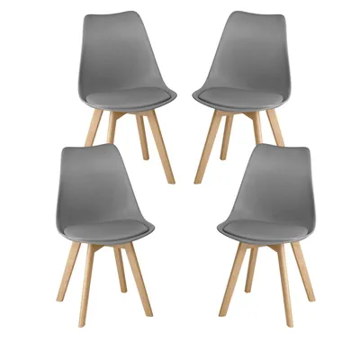 Produktbild von BEALIFE 4er Set Esszimmerstühle mit Holzbeinen | Ergonomisch, Sitzhöhe 45 cm, pflegeleicht (PP) | Für Zuhause, Büro & Restaurant | Schwarz/Weiß/Grau
