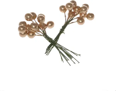 Produktbild von Deko Beeren am Draht - Altgold - ca. Ø 1 cm Beere x 7 cm Drahtlänge - 1 VE = 3 x 24 Stück - A105