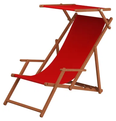 Produktbild von Liegestuhl rot Gartenliege Strandliege Deckchair Buche dunkel Sonnendach Kissen 10-308 S KD