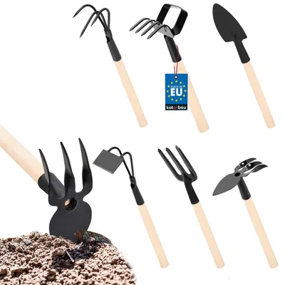 Produktbild von KOTARBAU® Mini Gärtnerwerkzeug Forke Grubber Rechen Hacken Spaten Doppelhacke