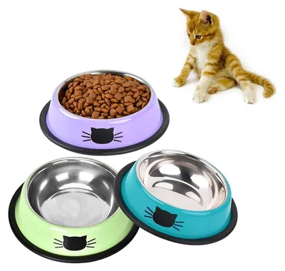 Immagine prodotto di Ciotola gatto acciaio inox - Antiscivolo - Set da 3 - 11 x 15 x 4 cm