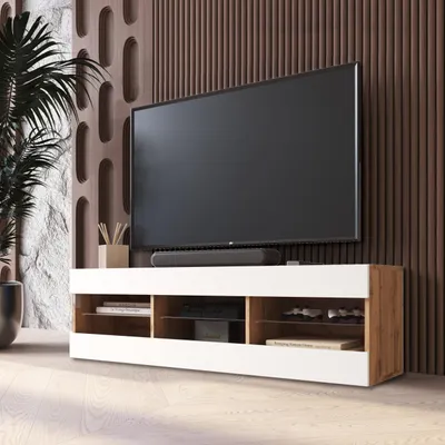 Obrázek produktu pro Komoda Tivoli, TV skříňka, bílá/wotan, šířka 140 cm x výška 40,5 cm x hloubka 35,5 cm, bez LED, do obývacího pokoje, ložnice