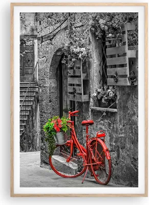 Produktbild von Gerahmtes Poster - Rahmen in heller Eiche - Rot Fahrrad Allee - 70x100 cm - Wand Bild - Wanddeko - Wandbilder - Kunstposter - Wandposter - Bilderrahmen - Bilder - Kunstdruck - P2NPA70x100-4410