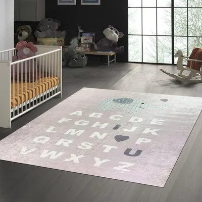 Produktbild von Kinderteppich ABC mit Elefant in Rosa Größe - 150 cm Rund
