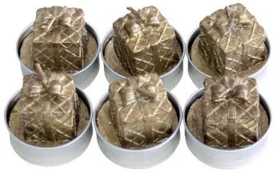 Produktbild von 0 N19015-3009-10 Teelichter Weihnachten "Paket" - gold, 6 Stück