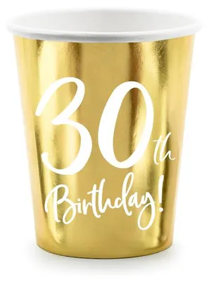 Immagine prodotto di Bicchieri di carta compleanno d'oro 30 anni - 220ml 6pz - PartyDeco