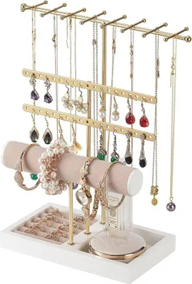 Produktbild von Famanu Schmuckständer mit Ringbasis und Ohrringhalter - DIY Schmuckaufbewahrung mit 5 Ebenen