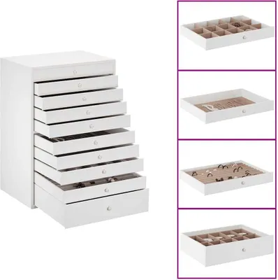 Produktbild von Möbel Schmuckkästchen 10-lagig mit Uhrenhaltern Weiß 29x20,5x40,5 cm - Sonstige Wohnaccessoires &21606