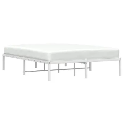 A white metal bed frame with a white mattress on top, shown against a white background.