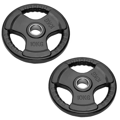 Imagen del producto de Discos olímpicos de 10 kg, con orificio de 50 mm, recubiertos de goma, para entrenamiento de fuerza