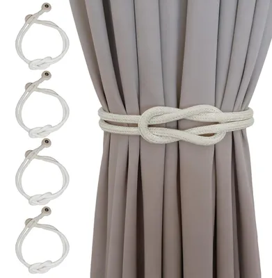 Produktbild von 4-teiliges Set magnetischer Gardinenhalter, handgewebte Gardinenhalter für Zuhause und Büro (beige)