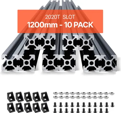 Obrázek produktu pro VEVOR 10dílná sada 1200 mm T-drážka 2020 hliník, evropská norma, eloxováno, vhodné pro 3D tiskárny, CNC stroje pro kutily, laserové gravírování, černá barva