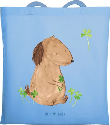 Produktbild von Mr. & Mrs. Panda Shopping Tasche Hund Kleeblatt - Sky Blue - Geschenk, Schultasche, Stoffbeutel, Glück, Einkaufstüte, Viel, Sprüche, Tote Bag