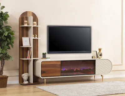 Image de Support TV RTV Lowboard Étagères Sideboard Table Moderne Blanc Luxe Nouveau
