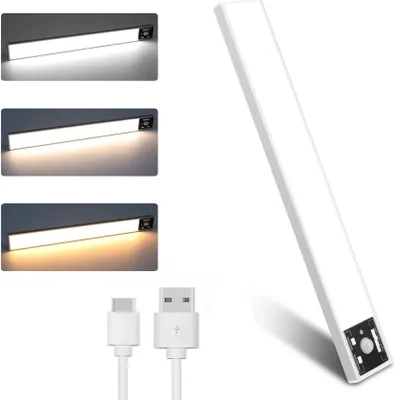 Immagine prodotto di Lampada da incasso a LED per armadi con sensore di movimento, striscia luminosa da 120 LED, illuminazione per armadi senza fili, 3 tonalità di luce