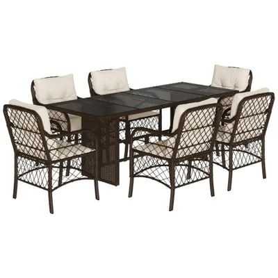 Image de vidaXL Ensemble de jardin 7 pièces avec coussins Marron Poly rotin