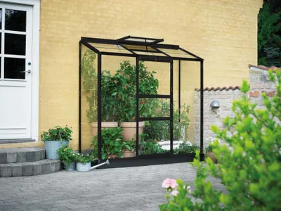 Produktbild von Anlehngewächshaus Halls Altan 3 Blankglas 3 mm 194 x 69 cm schwarz