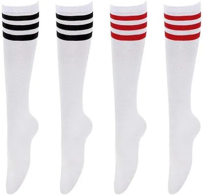 Produktbild von Kniestrümpfe Damen - Gestreifte Kniestrümpfe - Warme Wintersocken - Stiefelsocken - Kniestrümpfe für Damen - Größe 35-40 - Weiß