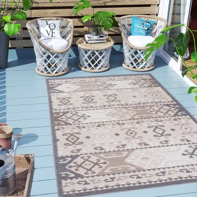 Obrázok produktu pre Carpeto Rugs Boho interiérový a exteriérový koberec odolný voči poveternostným vplyvom na balkón, terasu - balkónový koberec odolný voči vode - exteriérový koberec odolný voči poveternostným vplyvom - exteriérový koberec terasa veľký - béžový - 160 x 230 cm