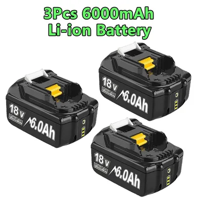 Immagine prodotto di Batteria agli ioni di litio da 18V per utensili elettrici - confezione da 3 batterie di ricambio da 6000mAh - compatibile con i modelli BL1830, BL1840, BL1850, BL1860 - ricaricabile - alta capacità