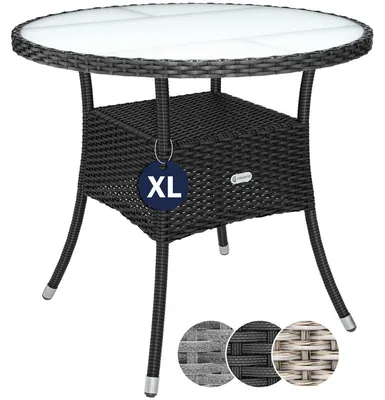 Immagine prodotto di CASARIA® Tavolo Rotondo da Giardino Polyrattan Ø 80 Piano in Vetro 5mm Altezza Regolabile Tavolino Terrazza Balcone