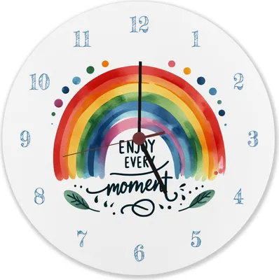 Produktbild von Regenbogen Wanduhr aus Alu mit Spruch Enjoy every moment